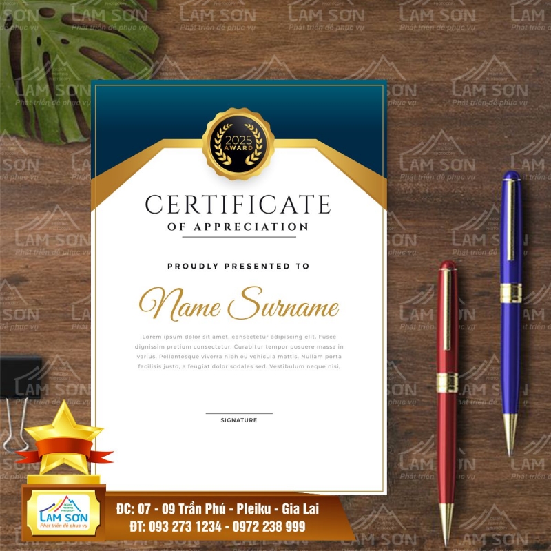 	 Giấy khen - Chứng nhận (Mẫu đứng)