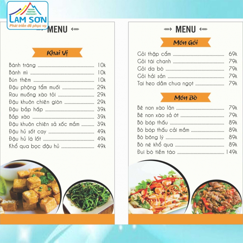 Những mẫu menu năm 2022